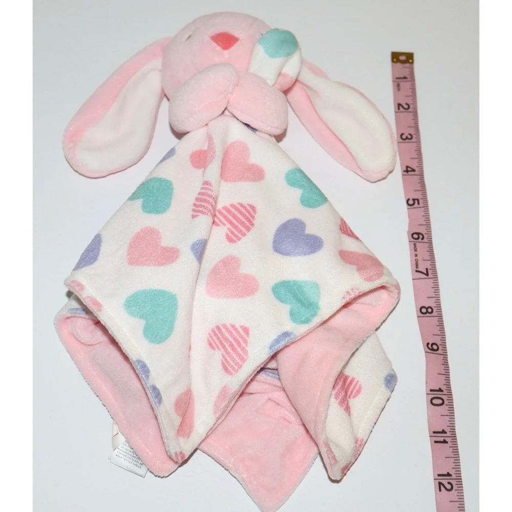 Carters Pink Bunny Rabbit Hearts Security Blanket Lovey Plush Fleece 13x13